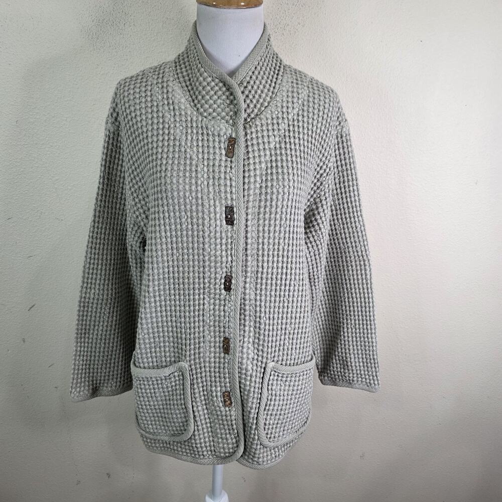 Focus “pre shrunk“ Waffle Knit Button Cardigan 100% Cotton Pockets VGC Sage M